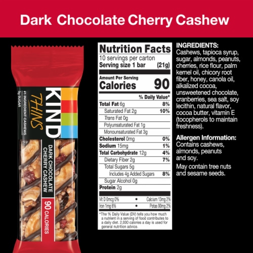 KIND Thins Dark Chocolate Cherry Cashew Fruit and Nut Bars Perspective: left