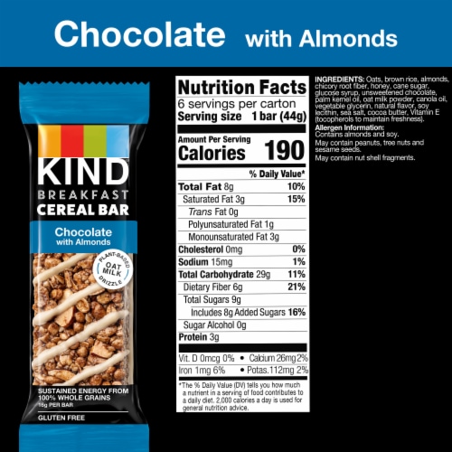 KIND Breakfast Gluten Free Chocolate with Almonds Cereal Bars Perspective: left
