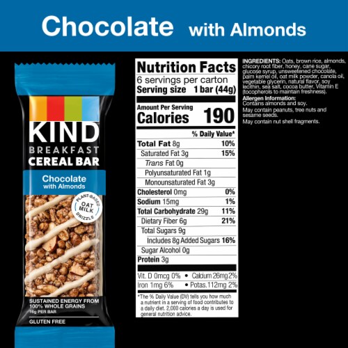KIND Breakfast Gluten Free Chocolate with Almonds Cereal Bars Perspective: left