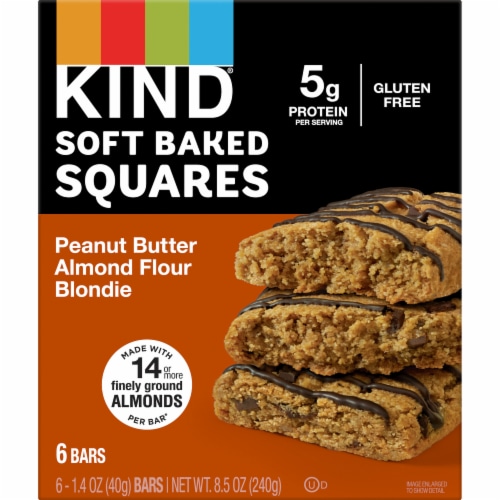KIND Gluten Free Peanut Butter Almond Flour Blondie Soft Baked Squares Perspective: left