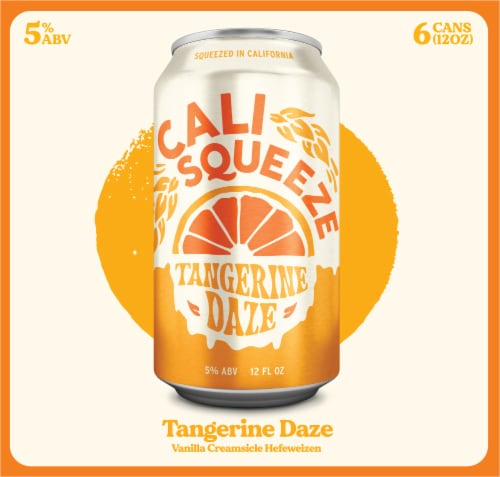 Cali Squeeze Tangerine Daze Citrus Wheat Ale Craft Beer 6 Cans / 12 fl oz Perspective: left