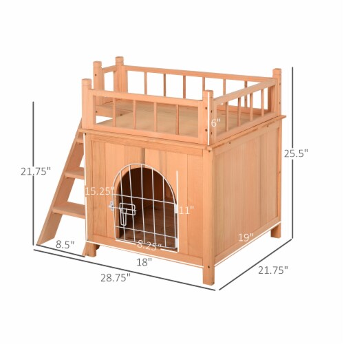 Wooden Pet House Dog Cat Puppy Room Bed Platform Bed Shelter Indoor Outdoor Perspective: left