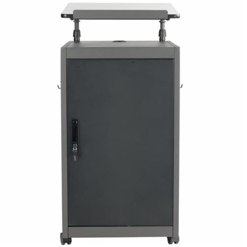 Oklahoma Sound Modern Metal Teacher's WorkPod Lectern in Charcoal Slate Perspective: left