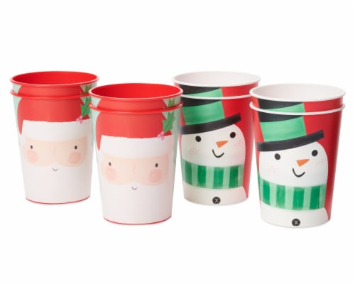 American Greetings Christmas Party Santa and Snowman 16-Ounce Plastic Cups Perspective: left