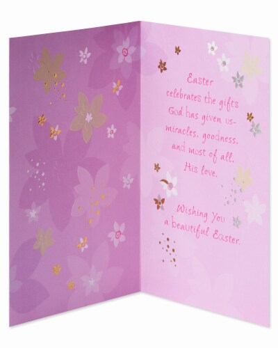 American Greetings Religious Floral Easter Card with Foil Perspective: left