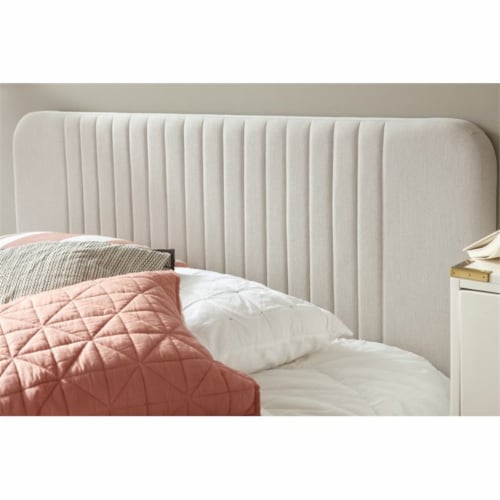 Pulaski Channeled Upholstered Queen Panel Bed in Linen White 1