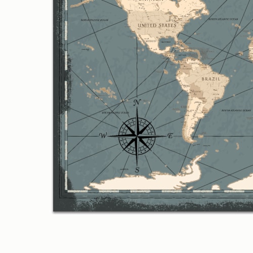 New View Blue and Ivory Stretched World Map Canvas Perspective: left