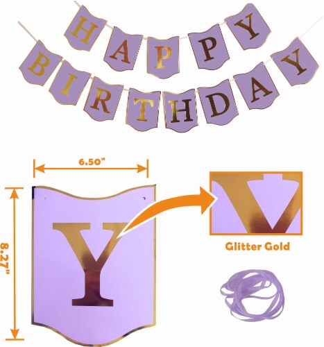 MEANT2TOBE - Meant2Be FIRST BIRTHDAY DECOR Set Gold Cake Topper, Purple Banner & More! Perspective: left