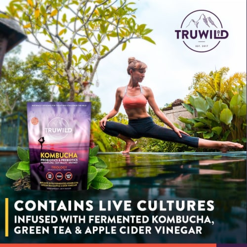 Natural Kombucha Powder Probiotic Supplement - On-The-Go Powder (Mix with Water and Drink) Perspective: left