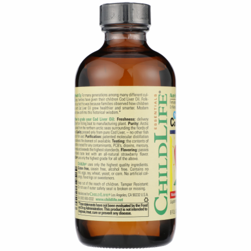 ChildLife® Natural Strawberry Flavor Pure Arctic Cod Liver Oil Perspective: left