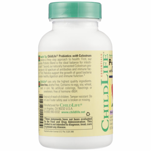 ChildLife Probiotics with Colostrum Mixed Berry Flavor Chewable Tablets Perspective: left
