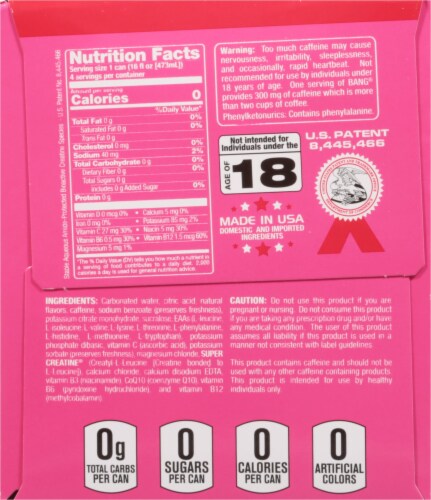 Bang® Delish Strawberry Kiss™ Energy Drink Multipack Cans Perspective: left