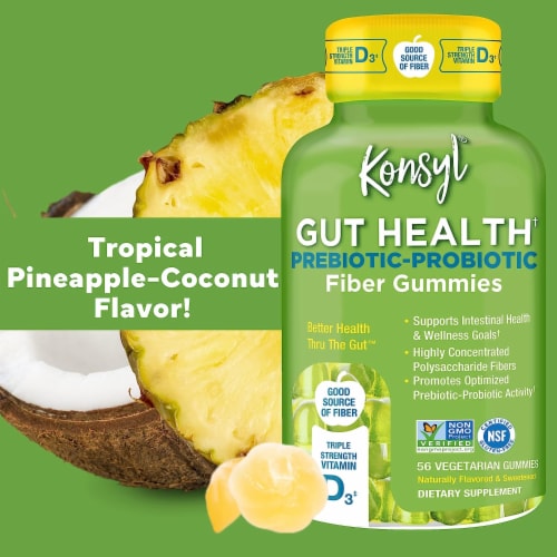 Konsyl® Gut Health Prebiotic + Probiotic Fiber Supplement Gummies Perspective: left