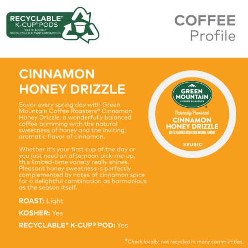 Green Mountain® Keurig® Cinnamon Honey Drizzle K-Cup® Pods Perspective: left