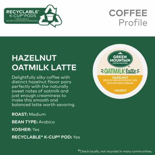 Green Mountain Coffee Roasters One Step Hazelnut Oatmilk Latte Medium Roast K-Cup Coffee Pods Perspective: left