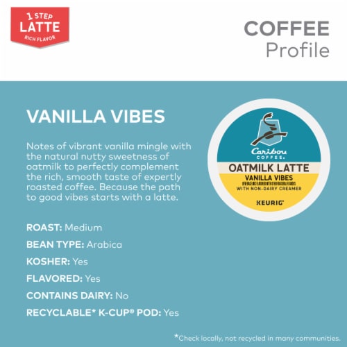 Caribou Coffee One Step Vanilla Vibes Oatmilk Latte Medium Roast K-Cup Coffee Pods Perspective: left