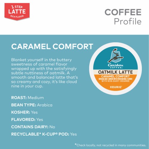 Caribou Coffee One Step Caramel Comfort Oatmilk Latte Medium Roast K-Cup Coffee Pods Perspective: left