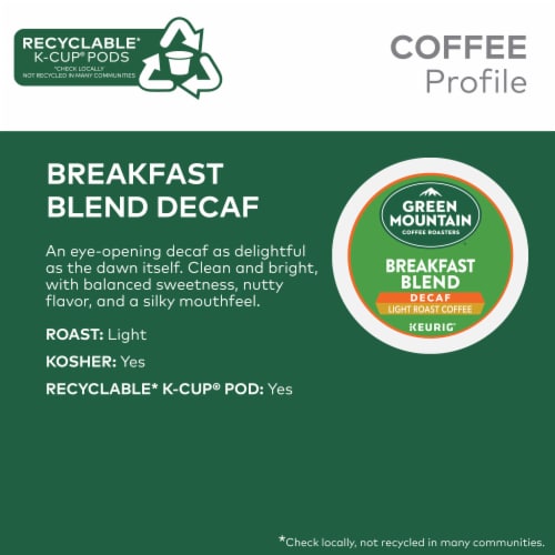 Green Mountain Coffee Roasters Decaf Breakfast Blend Light Roast K-Cup® Coffee Pods Perspective: left