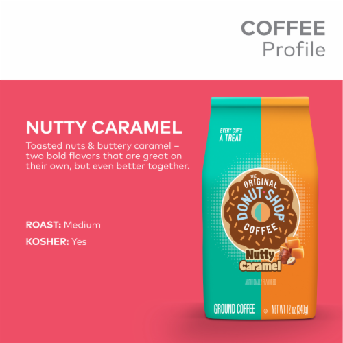 The Original Donut Shop Coffee Nutty Caramel Medium Roast Flavored Ground Coffee Bag Perspective: left