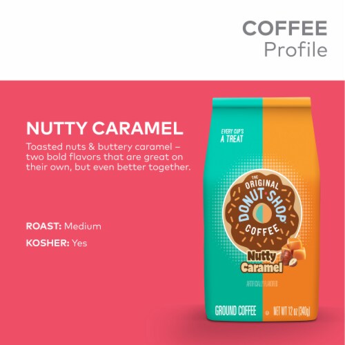 The Original Donut Shop Coffee Nutty Caramel Medium Roast Flavored Ground Coffee Bag Perspective: left