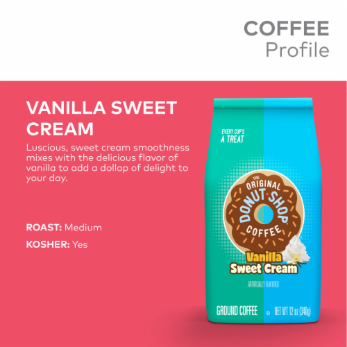 The Original Donut Shop Coffee Vanilla Sweet Cream Medium Roast Flavored Ground Coffee Bag Perspective: left
