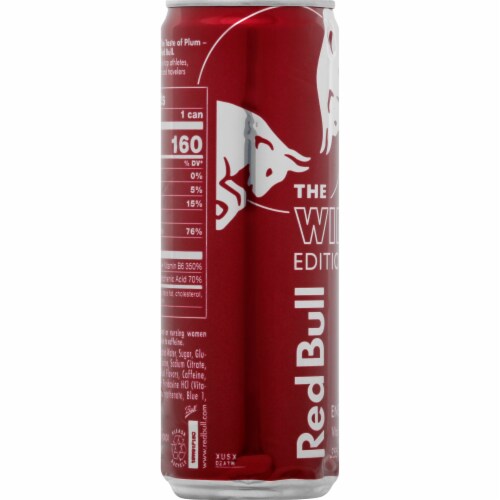 Red Bull® Winter Edition Plum Twist Energy Drink Can Perspective: left