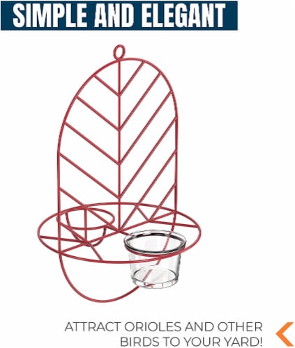 MEKKAPRO Leaf Oriole Bird Feeder, Dual Jelly Orange Feed, Fits Clementine Nectar (Coral Red) Perspective: left