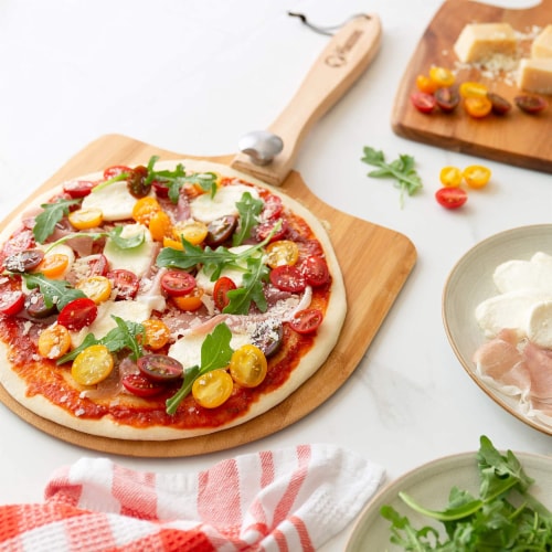 Chef Pomodoro Bamboo Pizza Paddle with Foldable Wood Handle for Easy Storage Perspective: left
