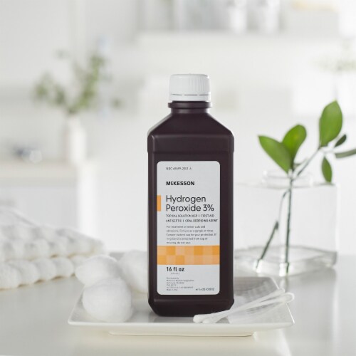 McKesson Antiseptic Hydrogen Peroxide 16 oz. Bottle Topical Liquid 3% Strength Perspective: left