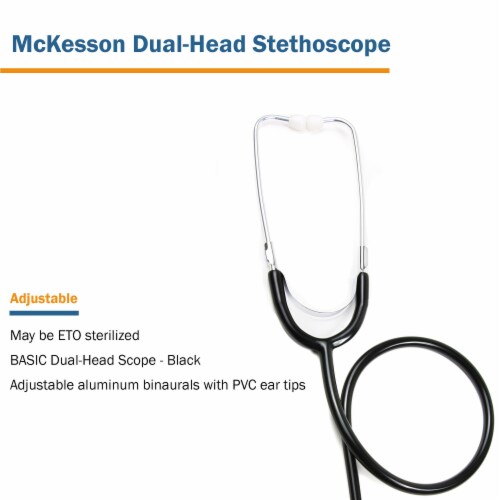 McKesson General Exam Stethoscope, Black Tube, 22 inch 01-670HBKGM, 10 Ct Perspective: left