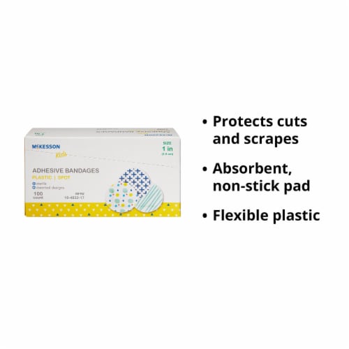 McKesson Kids Kid Design (Assorted Prints) Adhesive Spot Bandage Sterile 1 100 per Box Perspective: left