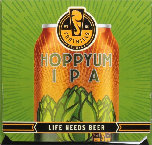 Foothills Brewing Hoppyum IPA 4 Beer Cans Perspective: left