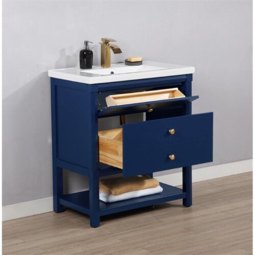 Design Element Group Logan 30  Single Sink Vanity in Blue Perspective: left