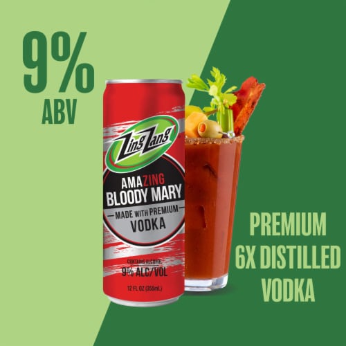 Zing Zang Bloody Mary with Vodka Canned Cocktails Perspective: left