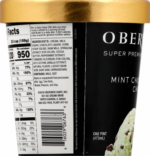 Oberweis® Mint Chocolate Chip Ice Cream Pint Perspective: left