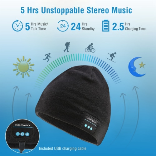 Wireless Beanie Headphone Hat Black Soft Knit V4.2 Bluetooth Noise  Cancelling, Yes - Gerbes Super Markets