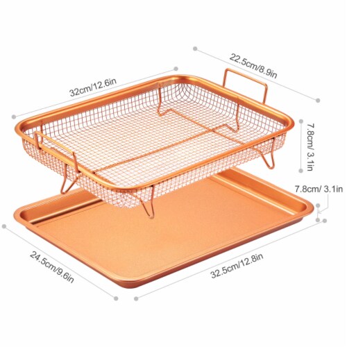 Non Stick Crisper Tray Set Cookie Sheet Tray Air Fry Pan Grill Basket Oven  Rack