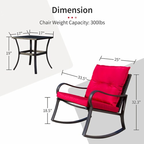 3 PC Rocking Bistro Set Patio Furniture(Red) Perspective: left