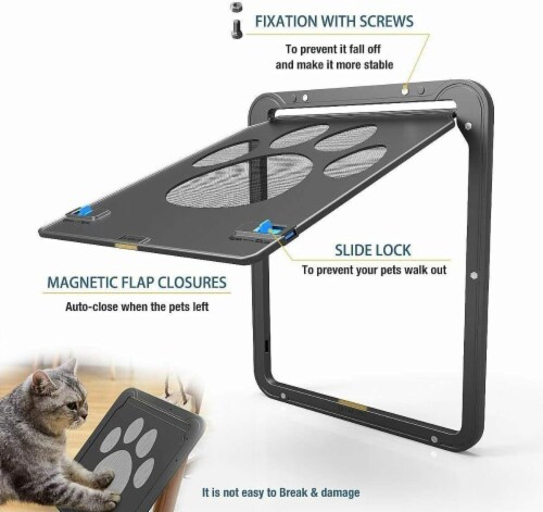 Ownpets Pet Dog Cat Small Screen Locking Flap Door Magnetic Automatic Slide Protector 1 unit Foods Co
