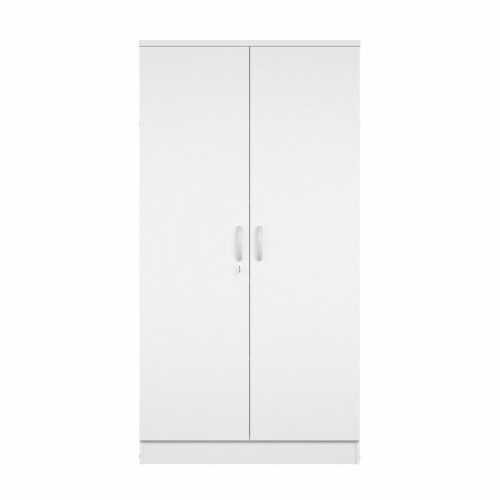Better Home Products Harmony Wood Two Door Armoire Wardrobe Cabinet in White Perspective: left