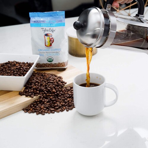 Tyler’s No Acid Organic Ground Coffee, Arabica Full Flavor, 12 oz Perspective: left