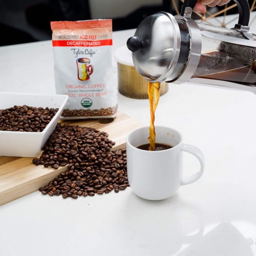 Tyler’s No Acid Organic Coffee Beans, Arabica Full Flavor Decaf, 12 oz Perspective: left
