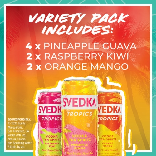 SVEDKA Tropics Variety Pack Vodka Tea Spritz Canned Cocktail Perspective: left