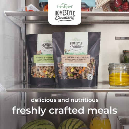 Freshpet Homestyle Creations Chicken & Turkey with Veggies Fresh Dog Food Perspective: left
