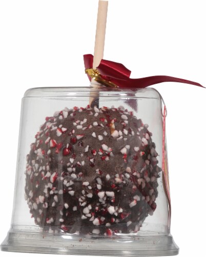 Moyers Farm Candy Cane Dark Chocolate Caramel Apple Perspective: left