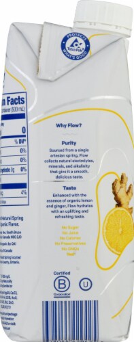 Flow Organic Lemon + Ginger Flavored Alkaline Spring Water Perspective: left