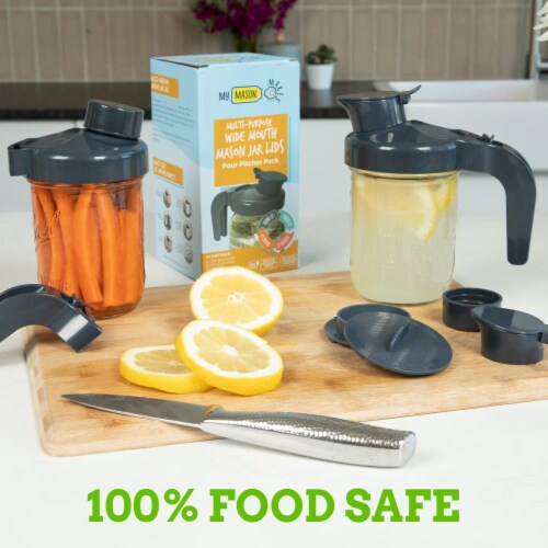 Nourished Essentials 2 Lids, 2 Handles, 2 Pour Caps, 2 Filters Mason Jar Set Perspective: left