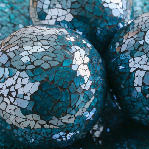 WHOLE HOUSEWARES | 11.5  Glass Mosaic Decorative Centerpiece Tray Turquoise | Home Décor Perspective: left