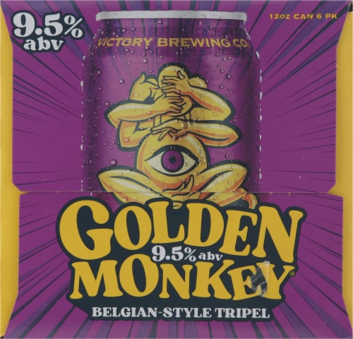 Victory Brewing Company Golden Monkey Belgian-Style Tripel Ale Beer 6 Cans Perspective: left