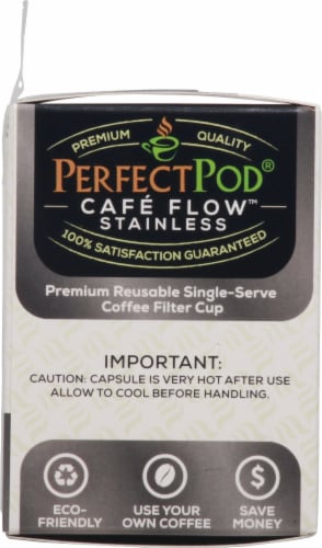 Perfect Pod® Cafe Flow™ Stainless Steel Reusable Single-Serve Coffee Filter Perspective: left
